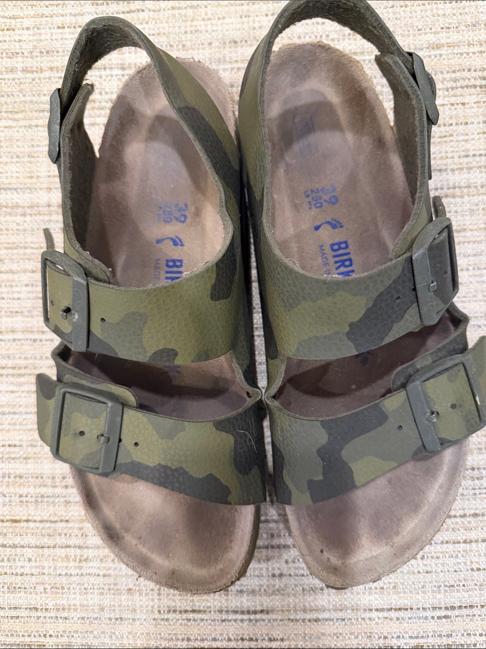 Birkenstock Womens Sz 39 Camouflage Two-Strap Sandals - Olive